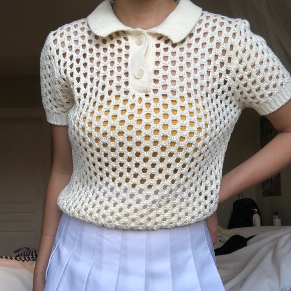 American Apparel Cream Knit Tennis Shirt ✨ 🎾 👚 - Picture 1 of 4